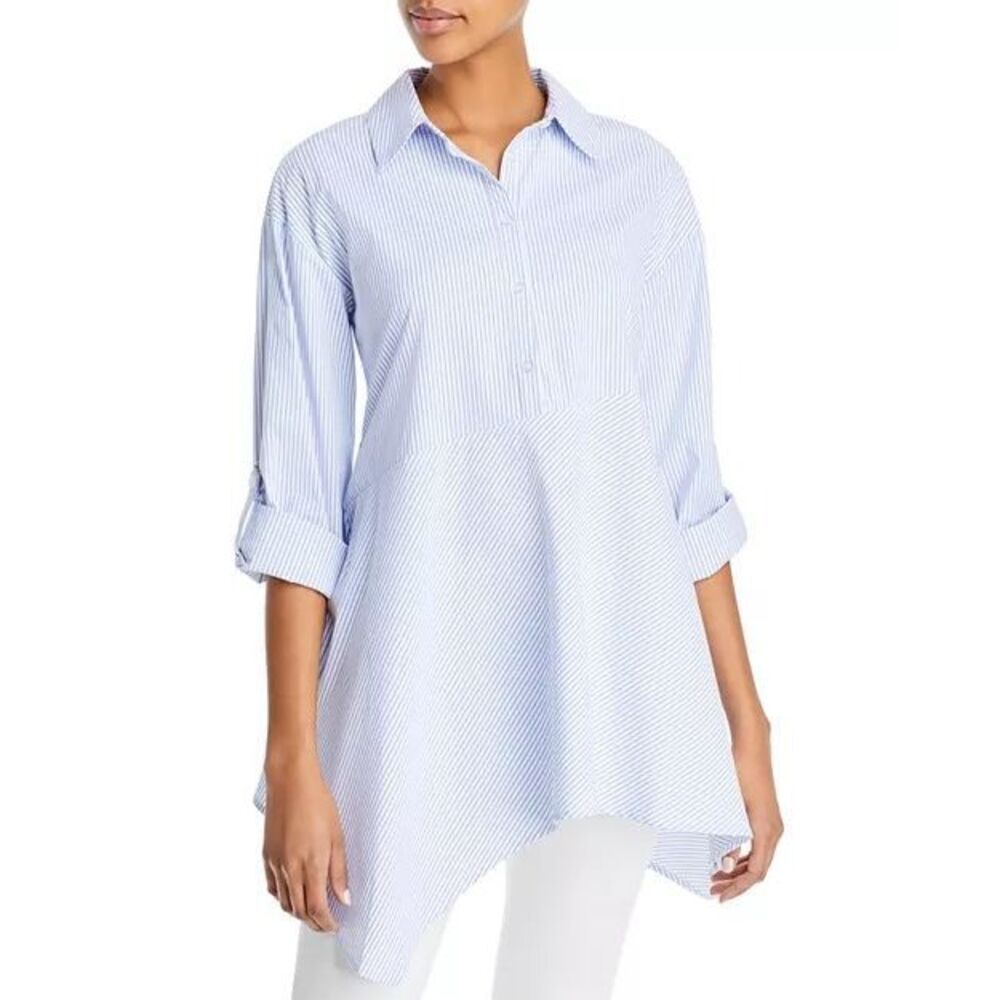 Cupio Striped Roll Sleeve Asymmetrical Hem Tunic NEW NWT